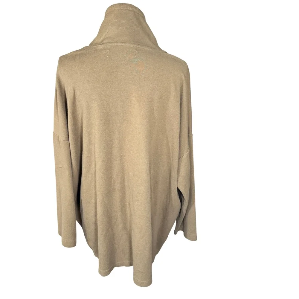 Free People Beach Olive Tan Funnel Neck Oversized Tunic Sweatshirt Pockets M GUC
